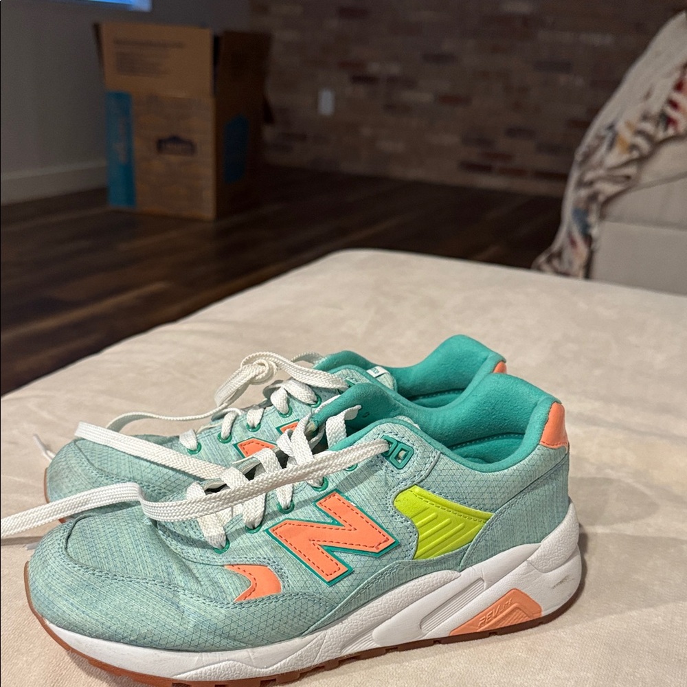 New Balance Aqua and Coral Sneakers